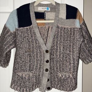 Sparrow Women's Patchwork Cardigan - Blue, Tan, Cream Sz S Preowned -